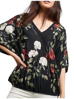 Akemi + Kin Allora black floral embroidered top